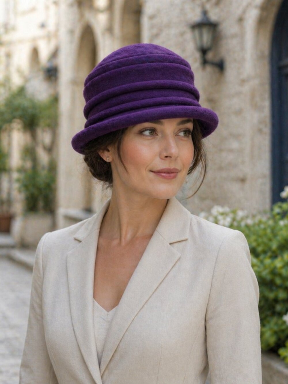 Scala Purple Felt Hat – One Size Sculpted Wool Cloche Style Hat